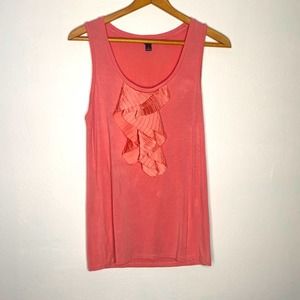 Ann Taylor Women's Pink Salmon Ruffle Round Neck Sleeveless Tank Top Sz S